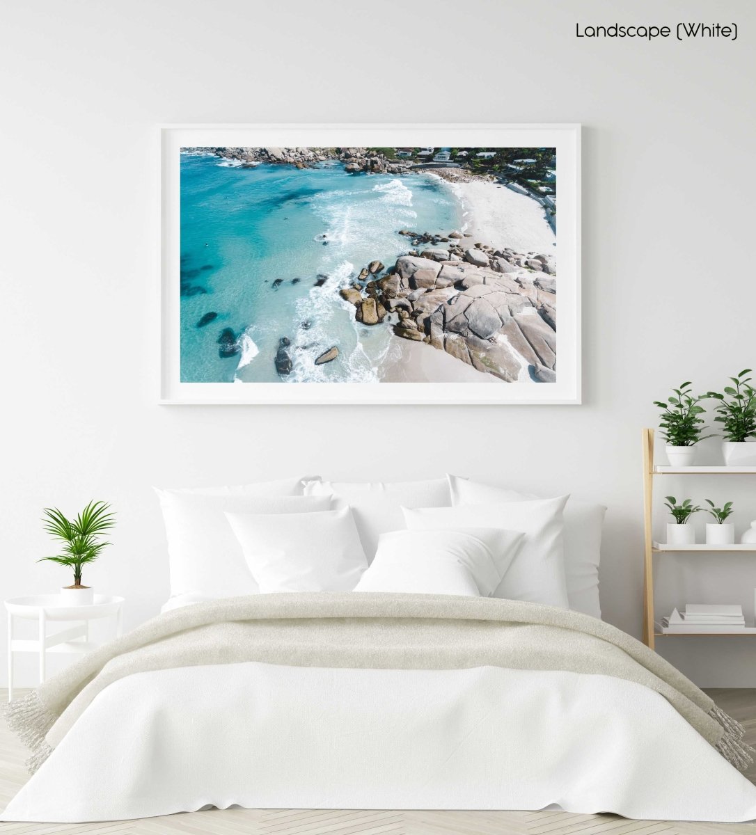 Aerial of blue Glen Beach surf in Cape Town in a white fine art frame