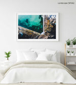 Aerial of camps bay green and blue tidal pool in a white fine art frame