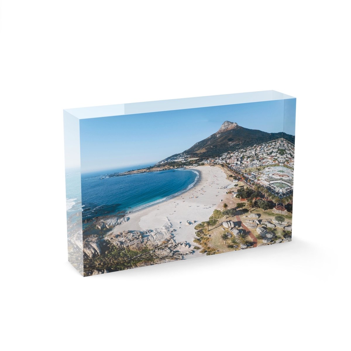 Aerial of camps bay beach and lions head in cape town