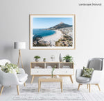Aerial of camps bay beach and lions head in cape town in a natural fine art frame