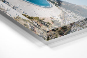 Aerial of camps bay beach and lions head in cape town in an acrylic/perspex frame