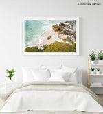 Rock in middle of a sandy beach in arniston south africa in a white fine art frame