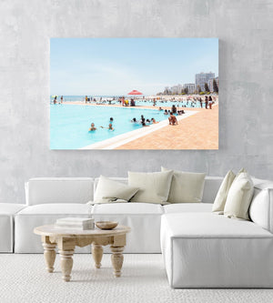 Lots of people in sea point pools on a hot day in cape town in an acrylic/perspex frame