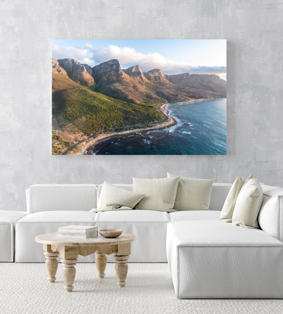 Scenic road along the twelve apostles mountains in cape town during sunset in an acrylic/perspex frame