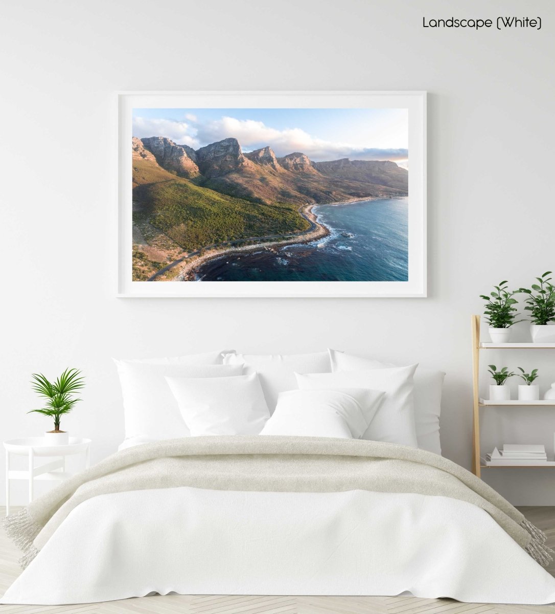 Scenic road along the twelve apostles mountains in cape town during sunset in a white fine art frame