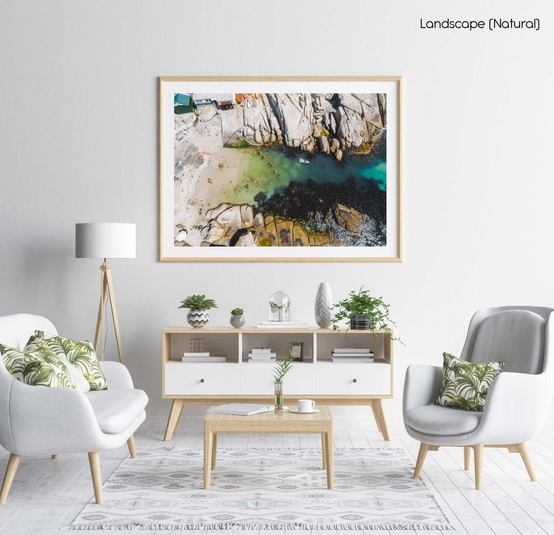 Swimmers from above at Beta Beach in Cape Town in a natural fine art frame