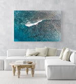 Aerial of kayak surfing on a shallow wave at Bower in Manly Sydney in an acrylic/perspex frame