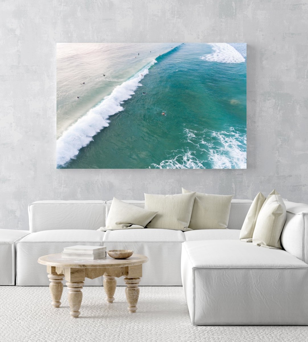 Dark green and blue whitewash rolling through Manly Beach surf in an acrylic/perspex frame