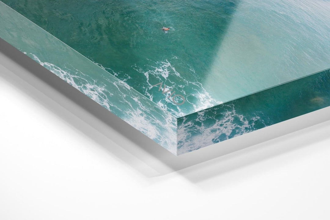 Dark green and blue whitewash rolling through Manly Beach surf in an acrylic/perspex frame