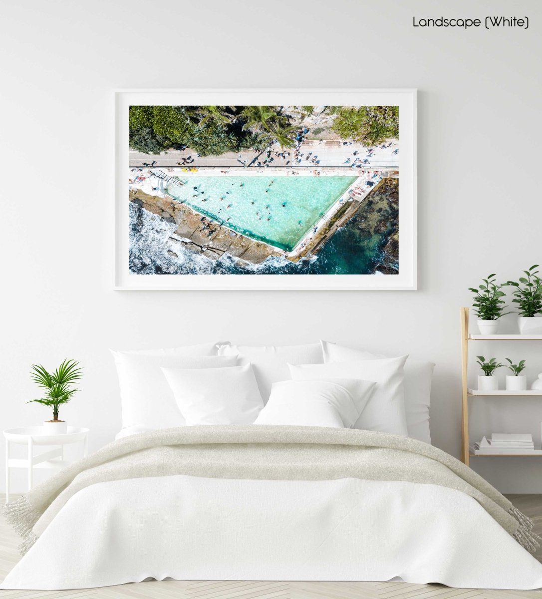 People swimming at Bower pool at Shelly Beach in Manly from above in a white fine art frame