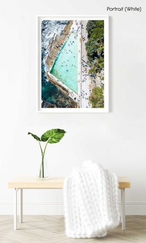 People swimming at Bower pool at Shelly Beach in Manly from above in a white fine art frame