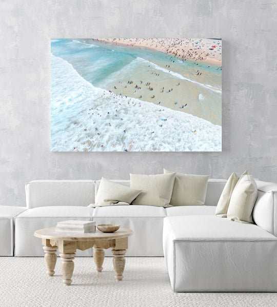 Crowd of swimmers in the waves at Manly Beach in Sydney in an acrylic/perspex frame