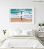 Aerial of beach pipes in ocean waves on Manly Beach Sydney in a white fine art frame