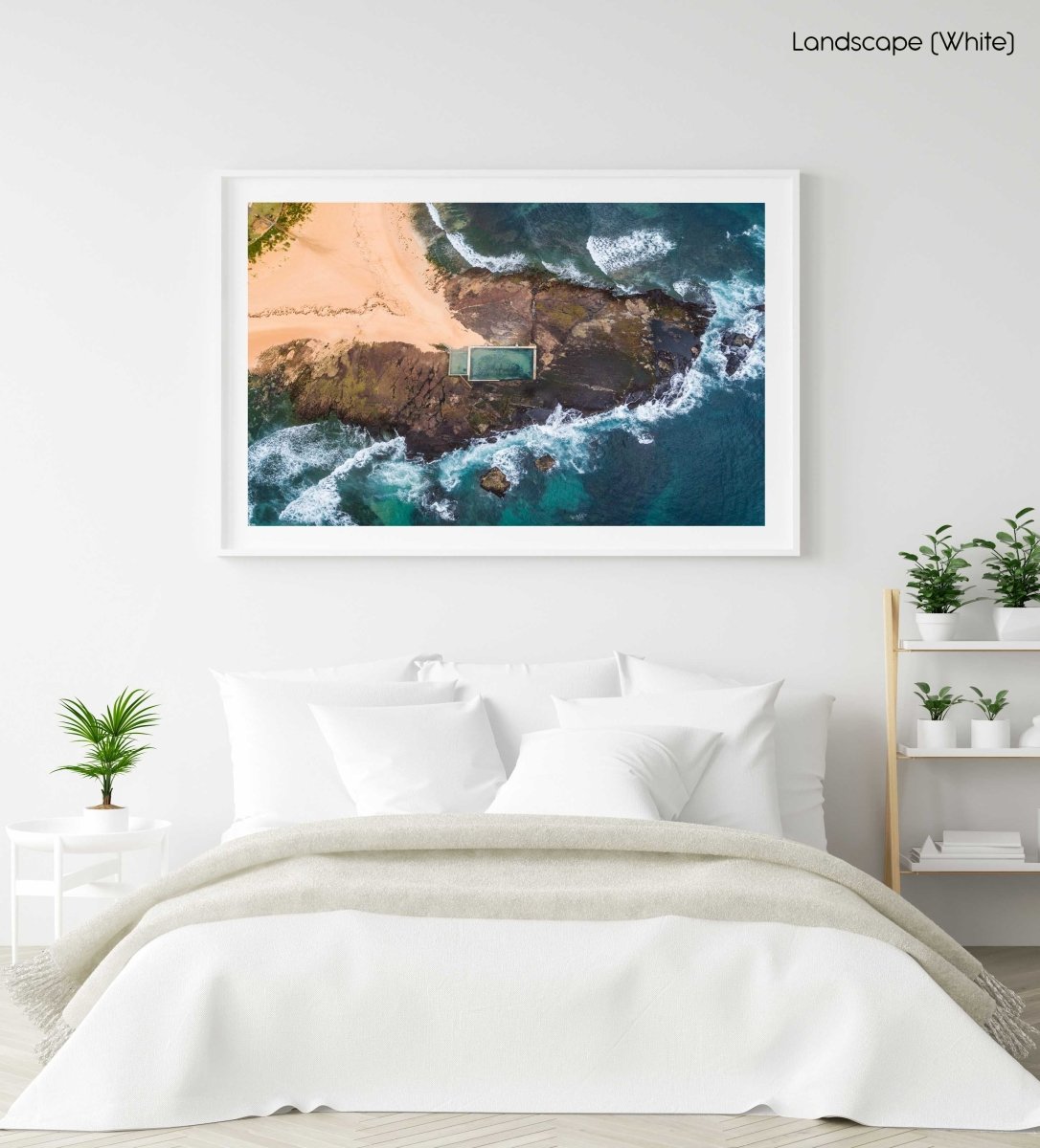 Aerial topdown view of Monavale pool in Sydney in a white fine art frame