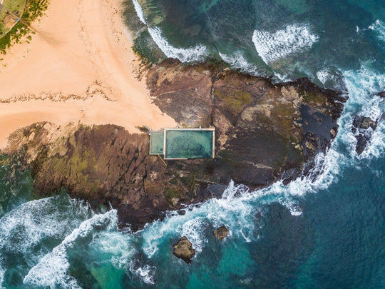 Aerial topdown view of Monavale pool in Sydney