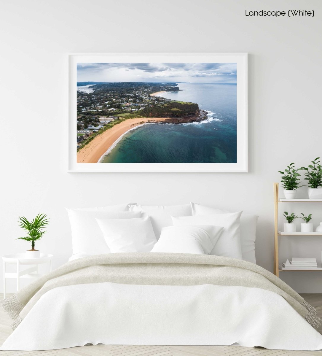 Aerial of Northern beaches cliffs in Sydney in a white fine art frame
