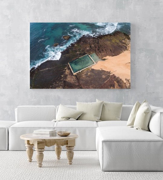 Monavale tidal pool and waves from above in Sydney in an acrylic/perspex frame