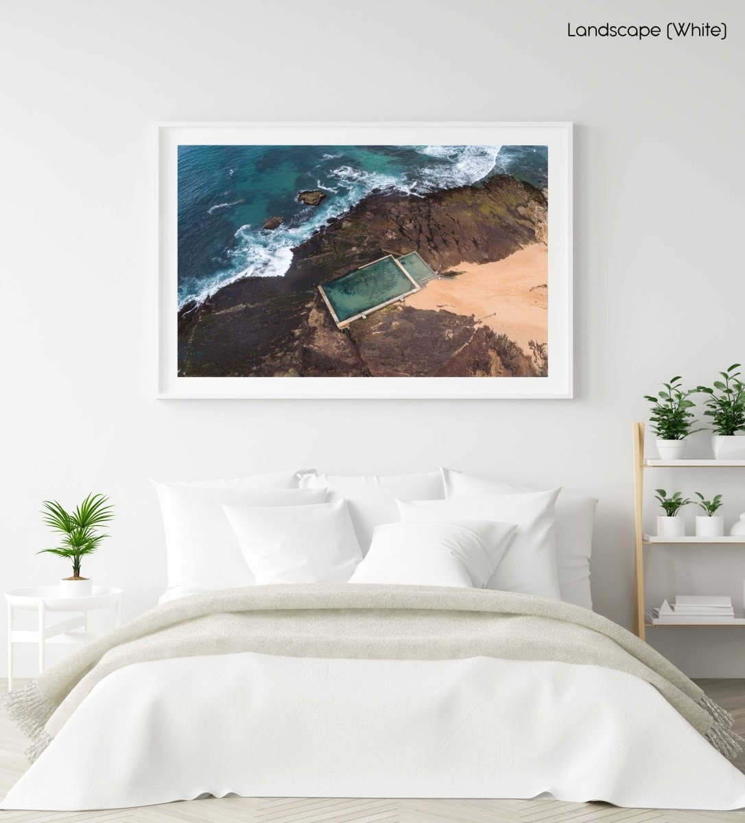 Monavale tidal pool and waves from above in Sydney in a white fine art frame
