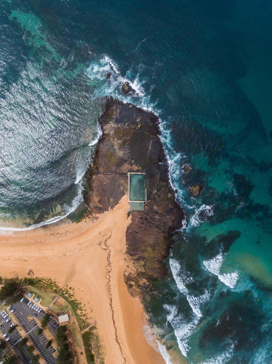 Aerial topdown of Monavale tidal pool in NSW Sydney