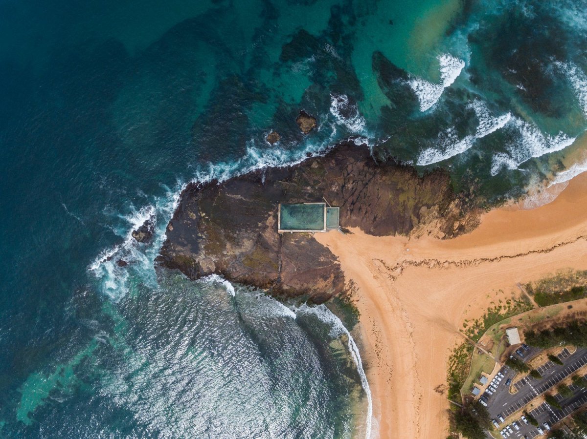 Aerial topdown of Monavale tidal pool in NSW Sydney