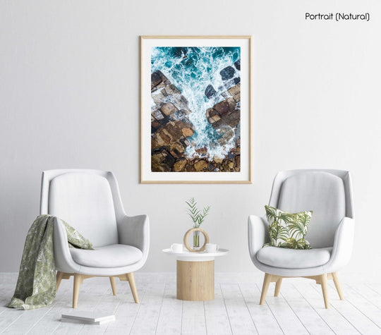 Water crashing from sea into rocks along Sydney coast in a natural fine art frame