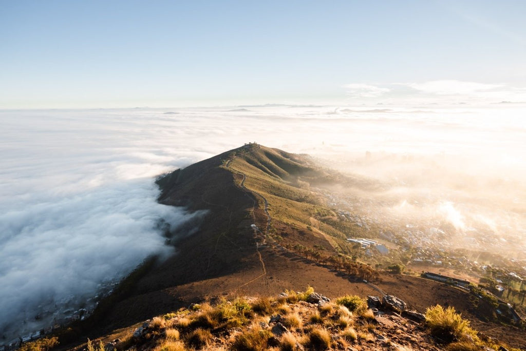 Mist rolling over cape town and signal hill from lions head