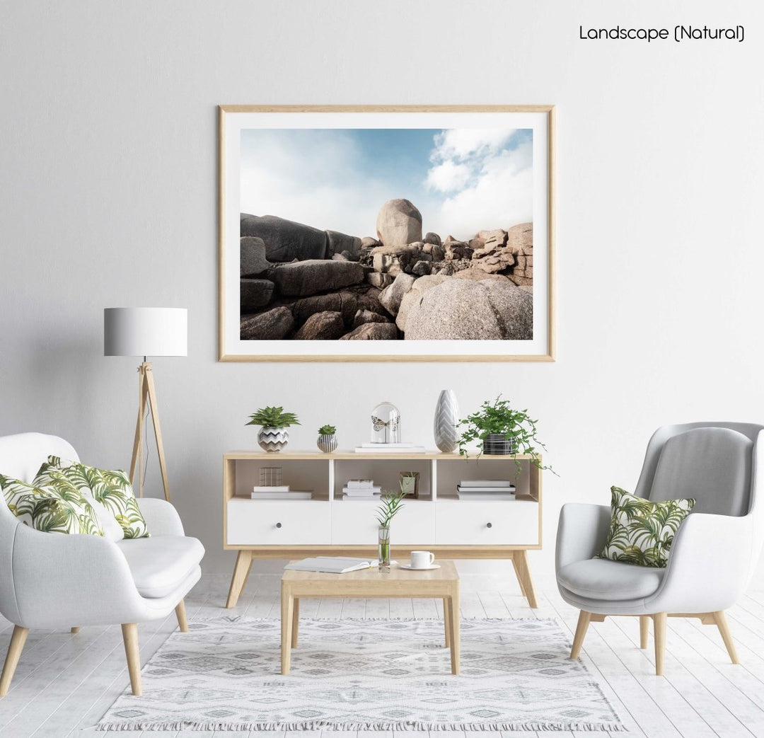 Big boulder rocks along coast of Cape Town in a natural fine art frame