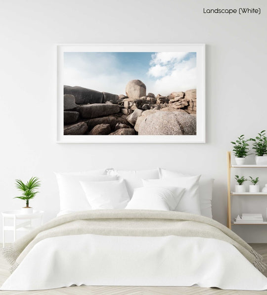 Big boulder rocks along coast of Cape Town in a white fine art frame