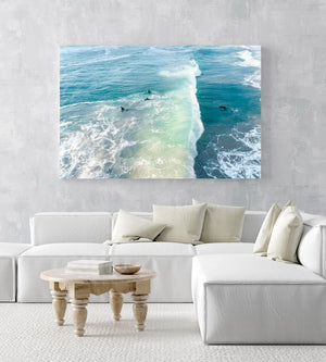 Wave crashing over surfer from above in Sandy Bay beach Cape Town in an acrylic/perspex frame