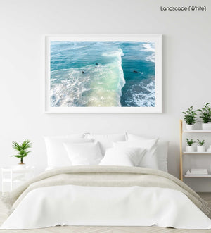 Wave crashing over surfer from above in Sandy Bay beach Cape Town in a natural fine art frame