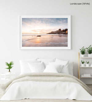 Long exposure of waves and sunset at Llandudno Beach Cape Town in a white fine art frame