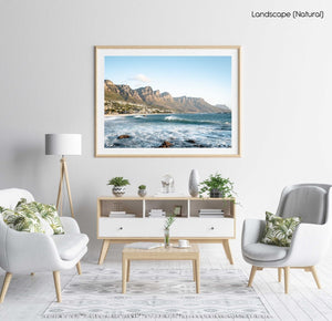 Windy offshore wave at Camps Bay Beach with Twelve Apostles mountains in a natural fine art frame
