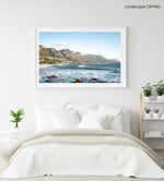 Windy offshore wave at Camps Bay Beach with Twelve Apostles mountains in a white fine art frame