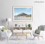 Lions Head mountain from Camps Bay Beach in Cape Town in a natural fine art frame
