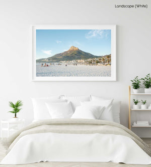 Lions Head mountain from Camps Bay Beach in Cape Town in a white fine art frame