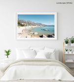 People swimming in the blue tidal pool in Camps Bay Cape Town in a white fine art frame