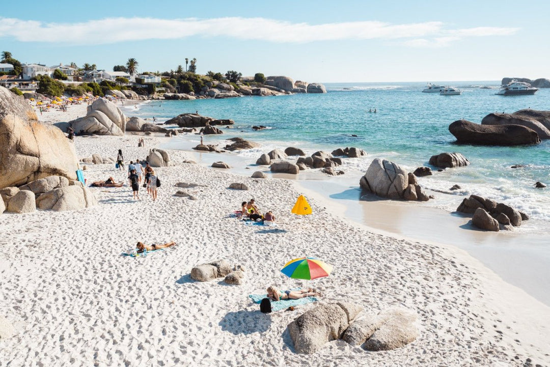 People tanning along the coast of Clifton in Cape Town