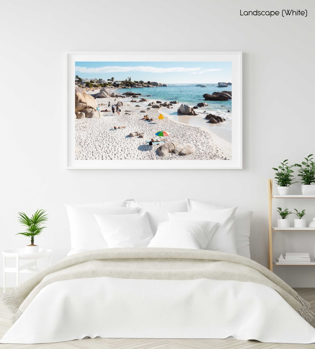 People tanning along the coast of Clifton in Cape Town in a white fine art frame