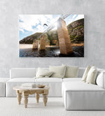 Boy doing a backflip off a bridge at Hermanus dams South Africa in an acrylic/perspex frame