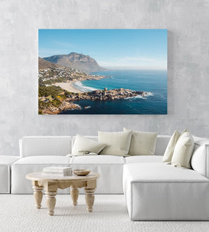 Llandudno Beach and its mountains seen from above in an acrylic/perspex frame