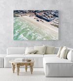 Aerial of Muizenberg beach and its waves in Cape Town in an acrylic/perspex frame