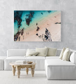 Aerial of kids playing on a beach in Kalk Bay in a white fine art frame