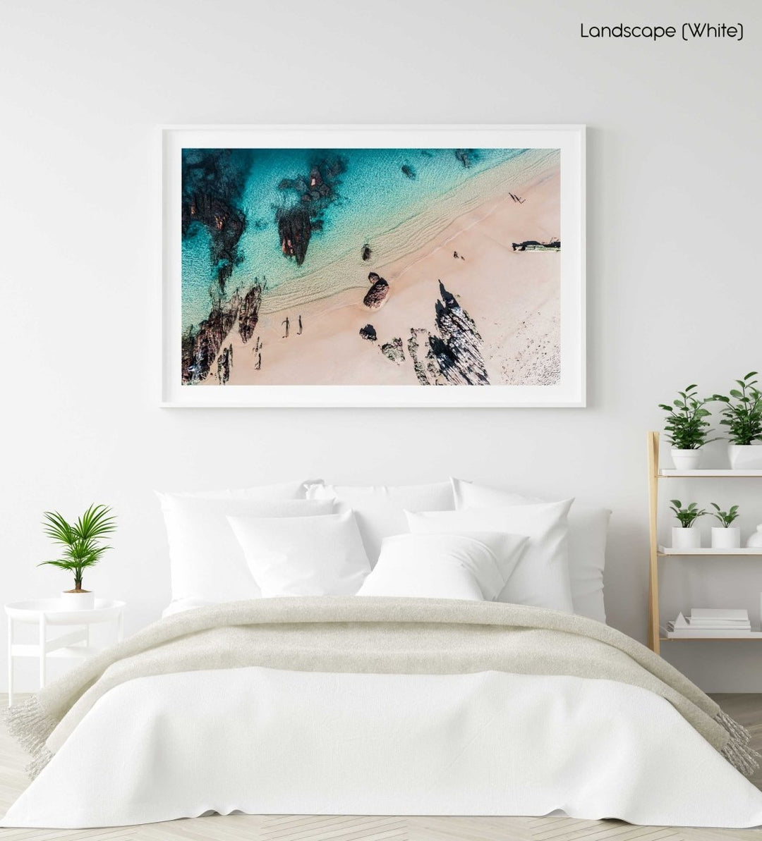 Aerial of kids playing on a beach in Kalk Bay in a white fine art frame