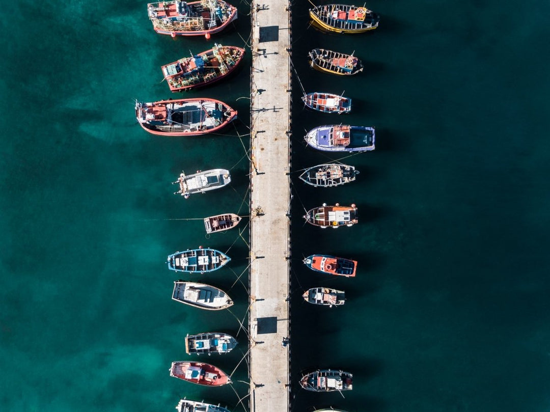 Aerial of boats docked at Kalk Bay harbour