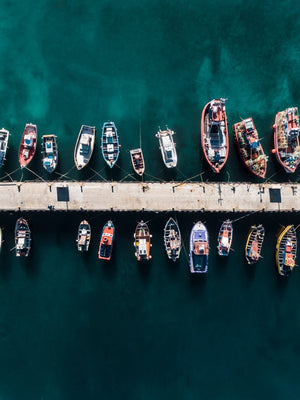 Aerial of boats docked at Kalk Bay harbour