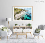 Aerial of Windmill Beach in Simons Town in a natural fine art frame