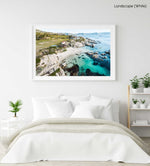 Aerial of Windmill Beach in Simons Town in a white fine art frame