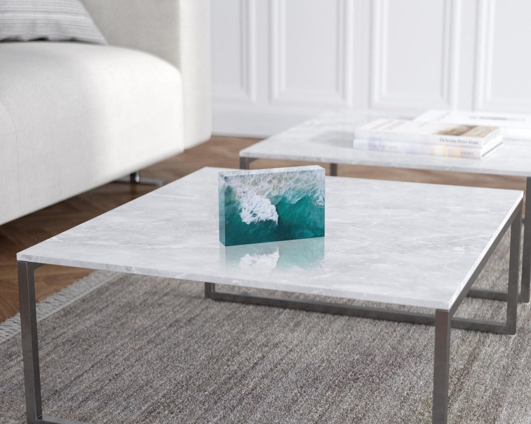 Large wave crashing at Noordhoek beach seen from above in a white fine art frame