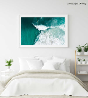 Big whitewash turquoise wave breaking with rainbow at Noordhoek Beach Cape Town in a white fine art frame