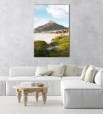 Lions Head seen from Camps Bay beach with green grass in an acrylic/perspex frame
